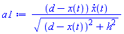 (d-x(t))*(diff(x(t), t))/((d-x(t))^2+h^2)^(1/2)