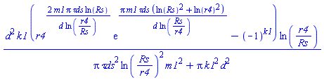 d^2*k1*(r4^(2*m1*Pi*`&tau;ds`*ln(Rs)/(d*ln(r4/Rs)))*exp(Pi*m1*`&tau;ds`*(ln(Rs)^2+ln(r4)^2)/(d*ln(Rs/r4)))-(-1)^k1)*ln(r4/Rs)/(Pi*`&tau;ds`^2*ln(Rs/r4)^2*m1^2+Pi*k1^2*d^2)