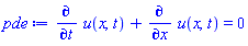 diff(u(x, t), t)+diff(u(x, t), x) = 0