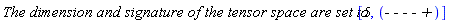`The dimension and signature of the tensor space are set to `[5, `- - - - +`]