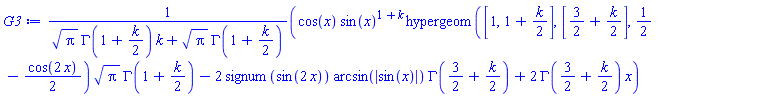 (cos(x)*sin(x)^(1+k)*hypergeom([1, 1+(1/2)*k], [3/2+(1/2)*k], 1/2-(1/2)*cos(2*x))*Pi^(1/2)*GAMMA(1+(1/2)*k)-2*signum(sin(2*x))*arcsin(abs(sin(x)))*GAMMA(3/2+(1/2)*k)+2*GAMMA(3/2+(1/2)*k)*x)/(Pi^(1/2)*GAMMA(1+(1/2)*k)*k+Pi^(1/2)*GAMMA(1+(1/2)*k))