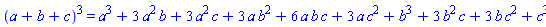 (a+b+c)^3 = a^3+3*a^2*b+3*a^2*c+3*a*b^2+6*a*b*c+3*a*c^2+b^3+3*b^2*c+3*b*c^2+c^3