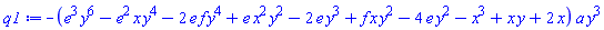 -(e^3*y^6-e^2*x*y^4-2*e*f*y^4+e*x^2*y^2-2*e*y^3+f*x*y^2-4*e*y^2-x^3+x*y+2*x)*a*y^3