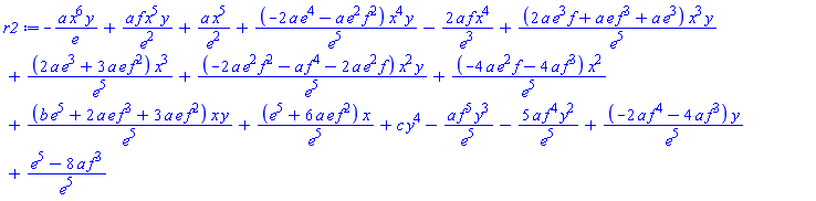 -a*x^6*y/e+a*f*x^5*y/e^2+a*x^5/e^2+(-2*a*e^4-a*e^2*f^2)*x^4*y/e^5-2*a*f*x^4/e^3+(2*a*e^3*f+a*e*f^3+a*e^3)*x^3*y/e^5+(2*a*e^3+3*a*e*f^2)*x^3/e^5+(-2*a*e^2*f^2-a*f^4-2*a*e^2*f)*x^2*y/e^5+(-4*a*e^2*f-4*a*f^3)*x^2/e^5+(b*e^5+2*a*e*f^3+3*a*e*f^2)*x*y/e^5+(e^5+6*a*e*f^2)*x/e^5+c*y^4-a*f^5*y^3/e^5-5*a*f^4*y^2/e^5+(-2*a*f^4-4*a*f^3)*y/e^5+(e^5-8*a*f^3)/e^5