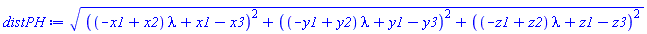 (((-x1+x2)*lambda+x1-x3)^2+((-y1+y2)*lambda+y1-y3)^2+((-z1+z2)*lambda+z1-z3)^2)^(1/2)