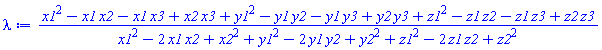 (x1^2-x1*x2-x1*x3+x2*x3+y1^2-y1*y2-y1*y3+y2*y3+z1^2-z1*z2-z1*z3+z2*z3)/(x1^2-2*x1*x2+x2^2+y1^2-2*y1*y2+y2^2+z1^2-2*z1*z2+z2^2)