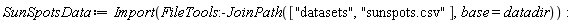 SunSpotsData := Import(FileTools:-JoinPath(["datasets", "sunspots.csv"], base = datadir))
