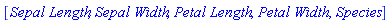 [`Sepal Length`, `Sepal Width`, `Petal Length`, `Petal Width`, Species]