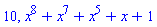 10, x^8+x^7+x^5+x+1