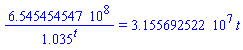 654545454.7/1.035^t = 31556925.22*t