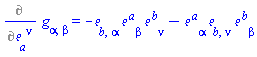 %diff(Physics:-g_[alpha, beta], Physics:-Tetrads:-e_[a, `~nu`]) = -Physics:-Tetrads:-e_[b, alpha]*Physics:-Tetrads:-e_[`~a`, beta]*Physics:-Tetrads:-e_[`~b`, nu]-Physics:-Tetrads:-e_[b, nu]*Physics:-Tetrads:-e_[`~a`, alpha]*Physics:-Tetrads:-e_[`~b`, beta]