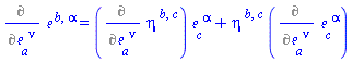 %diff(Physics:-Tetrads:-e_[`~b`, `~alpha`], Physics:-Tetrads:-e_[a, `~nu`]) = %diff(Physics:-Tetrads:-eta_[`~b`, `~c`], Physics:-Tetrads:-e_[a, `~nu`])*Physics:-Tetrads:-e_[c, `~alpha`]+Physics:-Tetrads:-eta_[`~b`, `~c`]*%diff(Physics:-Tetrads:-e_[c, `~alpha`], Physics:-Tetrads:-e_[a, `~nu`])