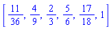 [11/36, 4/9, 2/3, 5/6, 17/18, 1]