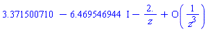 3.371500710-6.469546944*I-2./z+O(1/z^3)