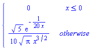 piecewise(x <= 0, 0, sqrt(5)*exp(-1/(20*x))/(10*sqrt(Pi)*x^(3/2)))