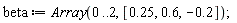 beta := Array(0 .. 2, [.25, .6, -.2]);