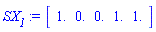 `#msub(mi("SX"),mi("1"))` := Vector[row](5, {(1) = 1.0, (2) = .0, (3) = .0, (4) = 1.0, (5) = 1.0}, datatype = float[8])