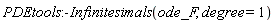 PDEtools:-Infinitesimals(ode_F, degree = 1)