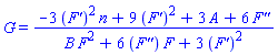G(y) = (-3*(diff(F(y), y))^2*n+9*(diff(F(y), y))^2+3*A+6*(diff(diff(F(y), y), y)))/(B*F(y)^2+6*(diff(diff(F(y), y), y))*F(y)+3*(diff(F(y), y))^2)