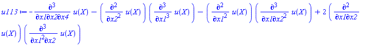-(diff(diff(diff(u(X), x1), x2), x4))-(diff(diff(u(X), x2), x2))*(diff(diff(diff(u(X), x1), x1), x1))-(diff(diff(u(X), x1), x1))*(diff(diff(diff(u(X), x1), x2), x2))+2*(diff(diff(u(X), x1), x2))*(diff(diff(diff(u(X), x1), x1), x2))