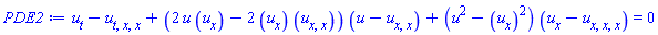 diff(u(t, x), t)-(diff(diff(diff(u(t, x), t), x), x))+(2*u(t, x)*(diff(u(t, x), x))-2*(diff(u(t, x), x))*(diff(diff(u(t, x), x), x)))*(u(t, x)-(diff(diff(u(t, x), x), x)))+(u(t, x)^2-(diff(u(t, x), x))^2)*(diff(u(t, x), x)-(diff(diff(diff(u(t, x), x), x), x))) = 0