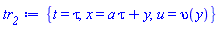 {t = tau, x = a*tau+y, u(t, x) = upsilon(y)}