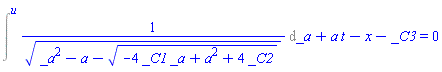 Intat(1/(_a^2-a-(-4*_C1*_a+a^2+4*_C2)^(1/2))^(1/2), _a = u(t, x))+a*t-x-_C3 = 0