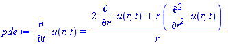 diff(u(r, t), t) = (2*(diff(u(r, t), r))+r*(diff(diff(u(r, t), r), r)))/r
