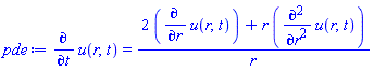 diff(u(r, t), t) = (2*(diff(u(r, t), r))+r*(diff(diff(u(r, t), r), r)))/r