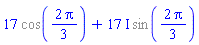 17*%cos((2/3)*Pi)+(17*I)*%sin((2/3)*Pi)