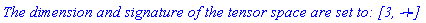 `The dimension and signature of the tensor space are set to: [3, - - +] `