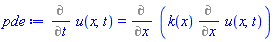 Diff(u(x, t), t) = Diff(k(x)*(Diff(u(x, t), x)), x)