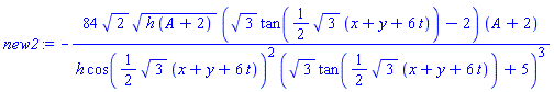 -84*2^(1/2)*(h*(A+2))^(1/2)*(3^(1/2)*tan((1/2)*3^(1/2)*(x+y+6*t))-2)*(A+2)/(h*cos((1/2)*3^(1/2)*(x+y+6*t))^2*(3^(1/2)*tan((1/2)*3^(1/2)*(x+y+6*t))+5)^3)