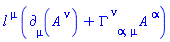 l[`~mu`]*(Physics:-d_[mu](A[`~nu`](X), [X])+Physics:-Christoffel[`~nu`, alpha, mu]*A[`~alpha`](X))
