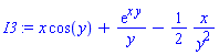 x*cos(y)+exp(x*y)/y-(1/2)*x/y^2