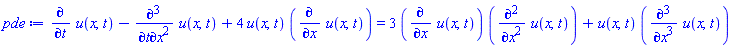 diff(u(x, t), t)-(diff(diff(diff(u(x, t), t), x), x))+4*u(x, t)*(diff(u(x, t), x)) = 3*(diff(u(x, t), x))*(diff(diff(u(x, t), x), x))+u(x, t)*(diff(diff(diff(u(x, t), x), x), x))
