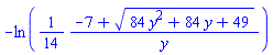 -ln((1/14)*(-7+(84*y^2+84*y+49)^(1/2))/y)