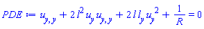 diff(diff(u(y, R), y), y)+2*l(y, R)^2*(diff(u(y, R), y))*(diff(diff(u(y, R), y), y))+2*l(y, R)*(diff(l(y, R), y))*(diff(u(y, R), y))^2+1/R = 0