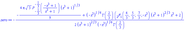 -(1/2)*(-(4/9)*Pi*3^(1/2)*LegendreP(-1/3, -1/3, (-x^3+1)/(x^3+1))*(x^3+1)^(1/3)+(-x^3)^(1/6)*GAMMA(2/3)*(hypergeom([4/3, 5/3], [7/3], -x^3)*(x^3+1)^(2/3)*x^3+2))/((x^3+1)^(2/3)*(-x^3)^(1/6)*GAMMA(2/3))