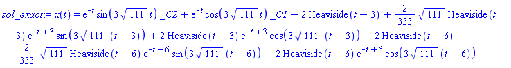 x(t) = exp(-t)*sin(3*111^(1/2)*t)*_C2+exp(-t)*cos(3*111^(1/2)*t)*_C1-2*Heaviside(t-3)+(2/333)*111^(1/2)*Heaviside(t-3)*exp(-t+3)*sin(3*111^(1/2)*(t-3))+2*Heaviside(t-3)*exp(-t+3)*cos(3*111^(1/2)*(t-3))+2*Heaviside(t-6)-(2/333)*111^(1/2)*Heaviside(t-6)*exp(-t+6)*sin(3*111^(1/2)*(t-6))-2*Heaviside(t-6)*exp(-t+6)*cos(3*111^(1/2)*(t-6))