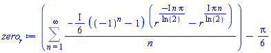 Sum(-((1/6)*I)*((-1)^n-1)*(r^(-I*n*Pi/ln(2))-r^(I*Pi*n/ln(2)))/n, n = 1 .. infinity)-(1/6)*Pi