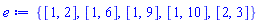 {[1, 2], [1, 6], [1, 9], [1, 10], [2, 3]}