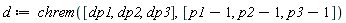 d := chrem([dp1, dp2, dp3], [p1-1, p2-1, p3-1])