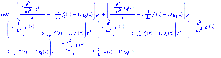 ((7/2)*(diff(diff(g[5](x), x), x))-5*(diff(f[5](x), x))-10*g[5](x))*p^5+((7/2)*(diff(diff(g[4](x), x), x))-5*(diff(f[4](x), x))-10*g[4](x))*p^4+((7/2)*(diff(diff(g[3](x), x), x))-5*(diff(f[3](x), x))-10*g[3](x))*p^3+((7/2)*(diff(diff(g[2](x), x), x))-5*(diff(f[2](x), x))-10*g[2](x))*p^2+((7/2)*(diff(diff(g[1](x), x), x))-5*(diff(f[1](x), x))-10*g[1](x))*p+(7/2)*(diff(diff(g[0](x), x), x))-5*(diff(f[0](x), x))-10*g[0](x)