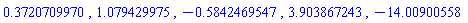 .3720709970, 1.079429975, -.5842469547, 3.903867243, -14.00900558