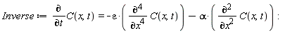 Inverse := diff(C(x, t), t) = -epsilon*(diff(C(x, t), x, x, x, x))-alpha*(diff(C(x, t), x, x))