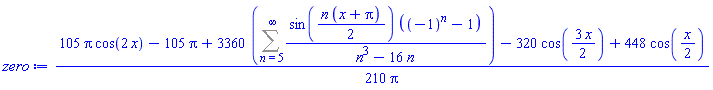 (1/210)*(105*Pi*cos(2*x)-105*Pi+3360*(Sum(sin((1/2)*n*(x+Pi))*((-1)^n-1)/(n^3-16*n), n = 5 .. infinity))-320*cos((3/2)*x)+448*cos((1/2)*x))/Pi