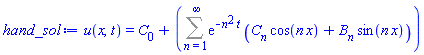 u(x, t) = C[0]+Sum(exp(-n^2*t)*(C[n]*cos(n*x)+B[n]*sin(n*x)), n = 1 .. infinity)