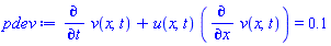 diff(v(x, t), t)+u(x, t)*(diff(v(x, t), x)) = .1