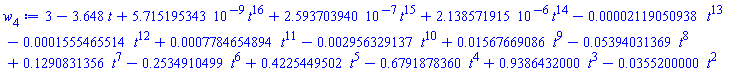 3-3.648*t+0.5715195343e-8*t^16+0.2593703940e-6*t^15+0.2138571915e-5*t^14-0.2119050938e-4*t^13-0.1555465514e-3*t^12+0.7784654894e-3*t^11-0.2956329137e-2*t^10+0.1567669086e-1*t^9-0.5394031369e-1*t^8+.1290831356*t^7-.2534910499*t^6+.4225449502*t^5-.6791878360*t^4+.9386432000*t^3-0.355200000e-1*t^2